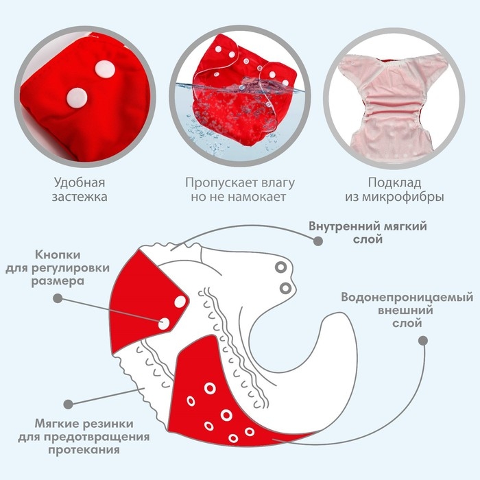 Многоразовый подгузник &laquo;Я люблю маму&raquo;, цвет красный