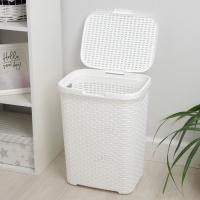 Корзина бельевая &laquo;Ротанг&raquo;, 40 л, 29.5&times;37.8&times;48.2 см, с крышкой, белая