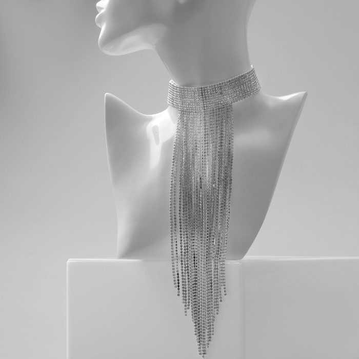 Чокер &laquo;Лёд&raquo; нити вниз, цвет белый в серебре, 26,5 см