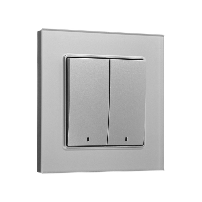Выключатель TOT Glossy Glass, 10 А, 2 клавиши, с подсветкой, скрытый, стекло, серебристый Выключатель TOT Glossy Glass, 10 А, 2 клавиши, с подсветкой, скрытый, стекло, серебристый