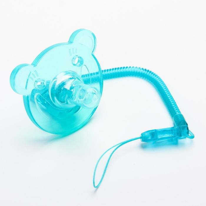 Соска - пустышка цельносиликоновая классическая &laquo;Мишка&raquo;, от 0 мес., с держателем, в контейнере, цвет зеленый