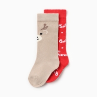 Новый год.Гольфы детские 2 пары Крошка Я, 12-14 см, бежевый / красный Новый год.Гольфы детские 2 пары Крошка Я, 12-14 см, бежевый / красный