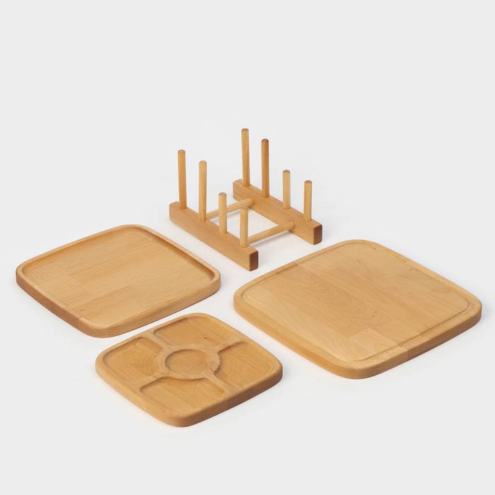 Подарочный набор деревянной посуды Adelica «Мечта хозяйки», доска разделочная d=28 см, блюдо для подачи d=24 см, менажница d=20 см, подставка, берёза Подарочный набор деревянной посуды Adelica «Мечта хозяйки», доска разделочная d=28 см, блюдо для подачи d=24 см, менажница d=20 см, подставка, берёза