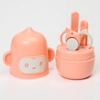 Набор маникюрный детский &laquo;Обезьянка&raquo;: ножницы, щипчики, пилочка, пинцет, цвет розовый