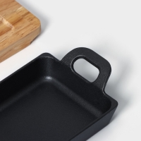 Сковорода чугунная &laquo;Прямоугольник&raquo;, 25&times;12 см, с ручками, на деревянной подставке