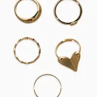 Набор колец 5 шт "Новый стиль" сердечки, размер МИКС, цвет золото