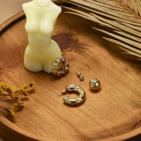 Набор серьги и каффы 4 шт &laquo;Мятые&raquo; переплетение, цвет золото