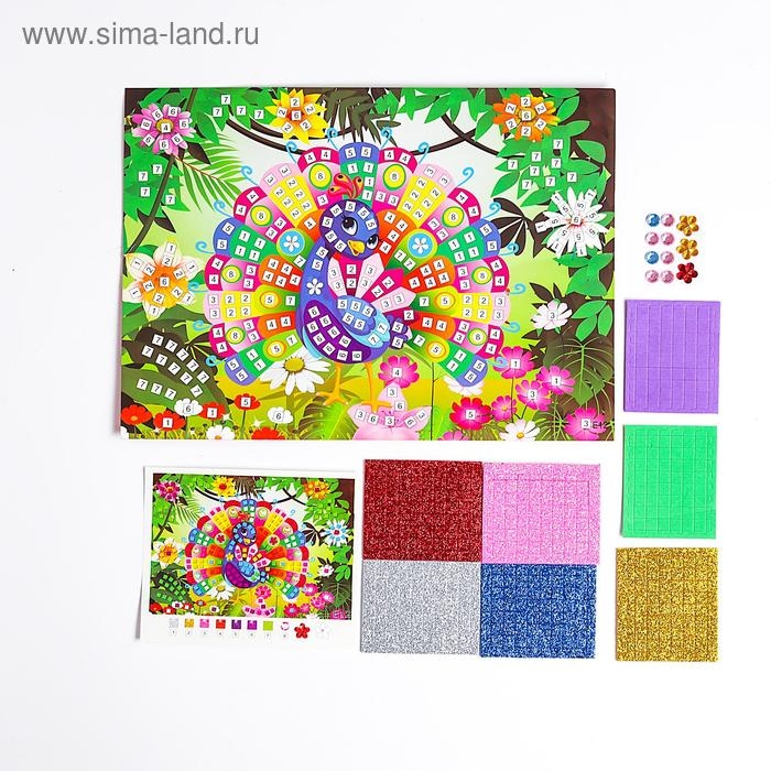 Мозаика стикерная &laquo;Павлин&raquo; блестки, стразы