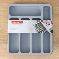 Лоток для столовых приборов, раздвижной, 31&times;35,5&times;5,5 см, 5 отделений, цвет серый