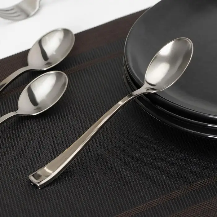 Ложка одноразовая, пластик,17.5 см, столовая, серебристая