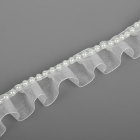 Рюш капроновый, с бусинами, 30 мм, 4,5 &plusmn; 0,5 м, цвет белый