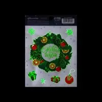 Наклейки новогодние со светящимся слоем &laquo;Новогодний венок&raquo;, 10.5 х 14.8 см