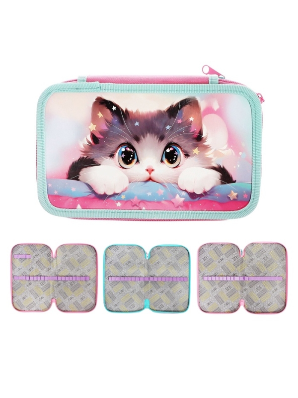 Пенал 3 секции, 125 х 205 х 55 мм, Calligrata 30П26/3 "Кот Корея", ламинированный картон