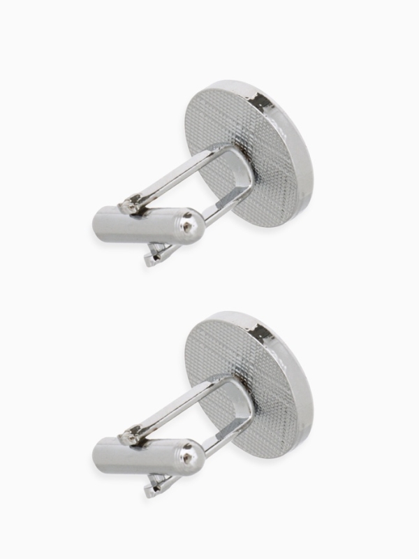 Запонки стальные &laquo;Классика&raquo; круг с эмалью, окантовка с орнаментом, цвет чёрный серебре