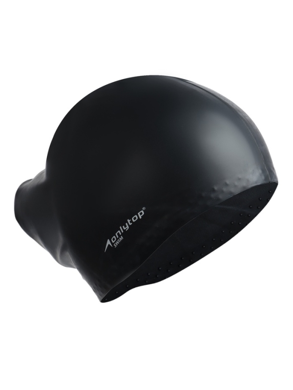 Шапочка для плавания силиконовая для длинных волос, цвет черный