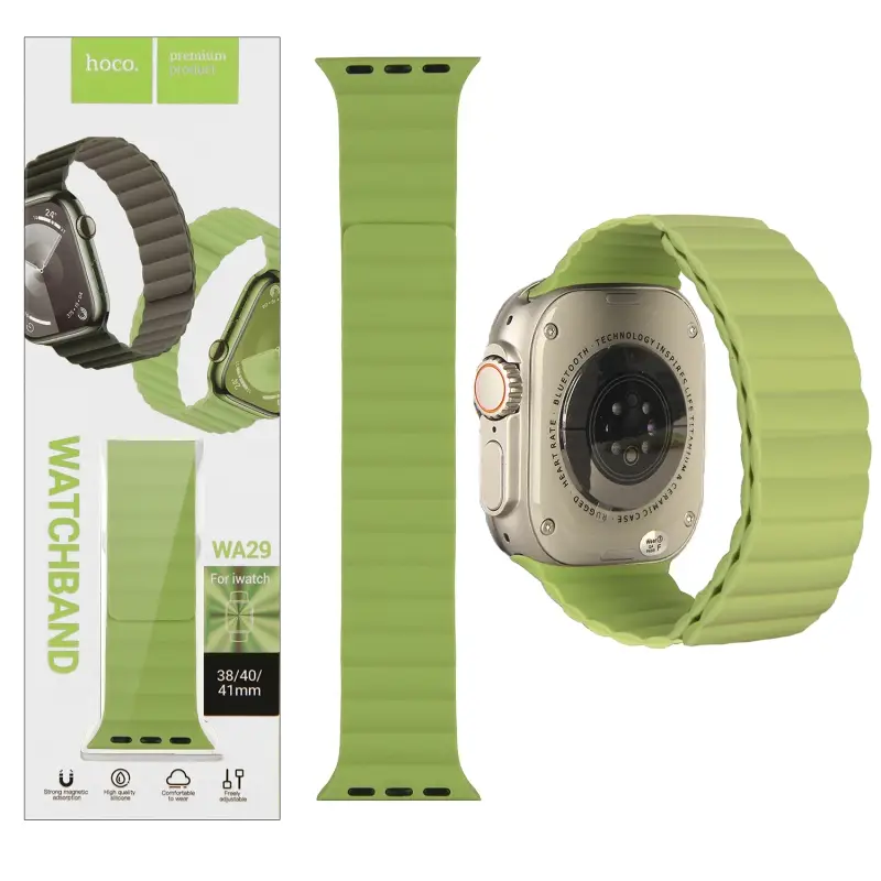 Ремешок для Apl watch 38/40/41mm WA29 magnetic silicone strap Pine flower green/grass green HOCO