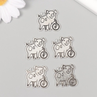 Металлический элемент, декоративная подвеска &laquo;Хрюшка с рублём&raquo; набор 5 шт 2,4х2,5 см