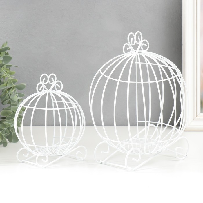 Подсвечник металл "Карета-тыква" белый набор 2 шт 16х12х9 см 20х14,5х12 см