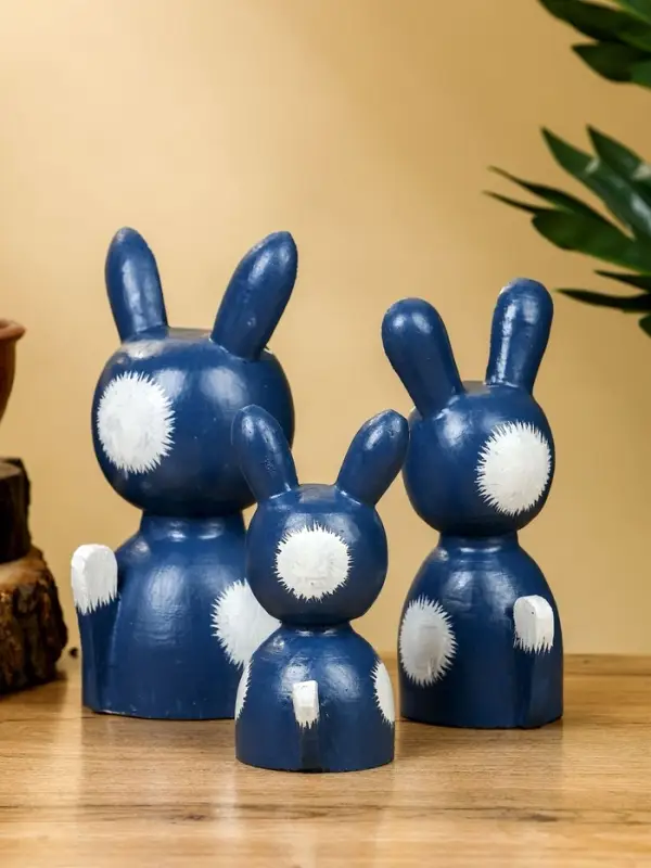 Набор сувенирный "Зайки" дерево H 14, 12, 9 см, цв. синий