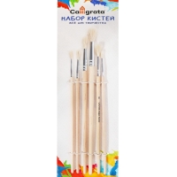 Набор кистей коза круглые 6 штук (№2,4,6,8,10,12) с деревянными ручками на блистере          1070838