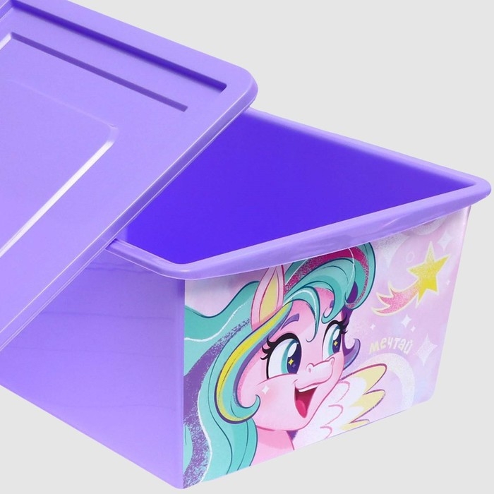 Ящик для игрушек с крышкой, &laquo;Радужные единорожки&raquo;, объём 30 л, цвет сиреневый