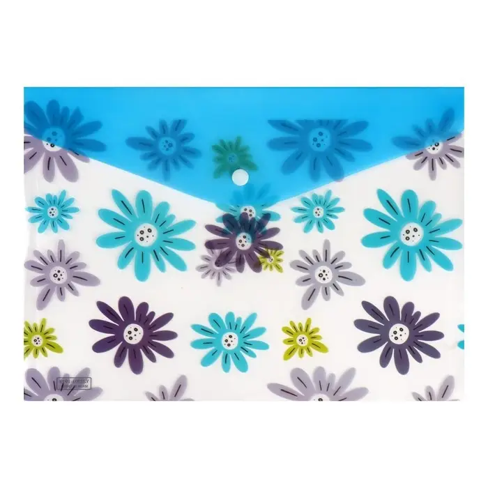 Папка-конверт на кнопке, А4, 180 мкм, "Цветы", МИКС