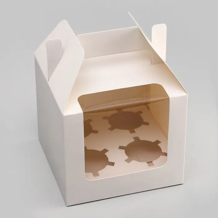 Коробка для 4 капкейков, белая 16&times;16&times;14 см