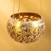 Подсвечник подвесной из кокоса, 14&times;14&times;10 см, бело-золотой