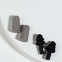 Беруши, 3&times;1.3 см, в футляре, набор - 2 пары, силиконовые, чёрный/серый