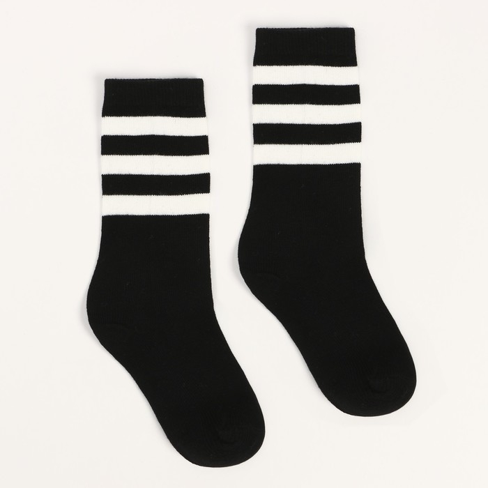 Гольфы детские, цвет чёрный с белыми полосками, размер 14-16