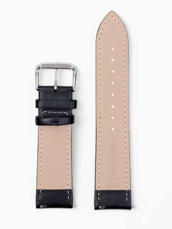 Ремешок для часов кожаный с быстросъемными шпильками, 22 мм,  l-20 см, черный