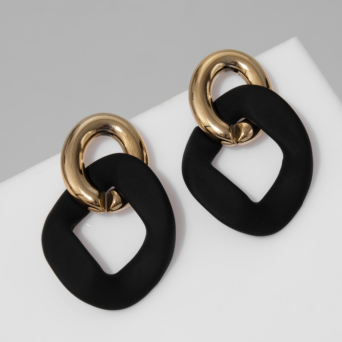 Серьги металл &laquo;Цепь&raquo; неровность, 2 звена, цвет золотисто-чёрный