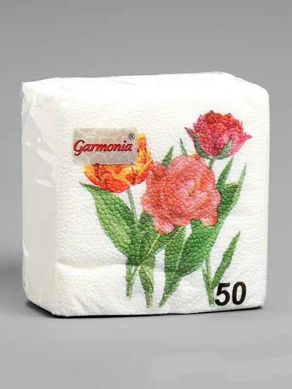 Салфетки бумажные Гармония цвета многоцветие "Тюльпаны", 24*24 см 50 листов