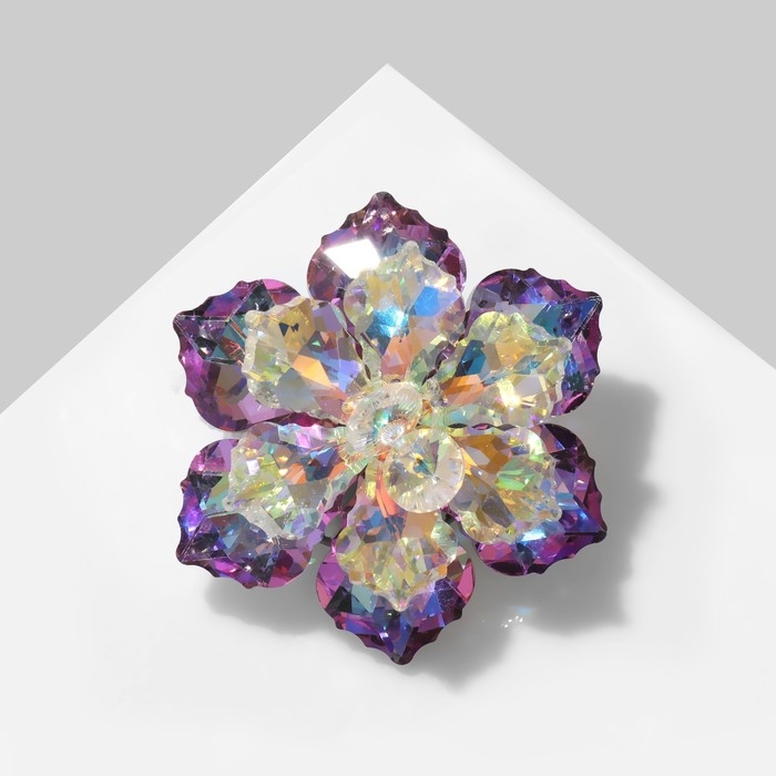 Брошь &laquo;Цветок&raquo; сказочный, цвет радужно-сиреневый в серебре