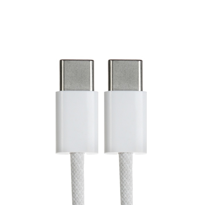 Кабель Type-C - Type-C, 3 А, 60 W, 1 м, передача данных, оплётка ткань, белый Кабель Type-C - Type-C, 3 А, 60 W, 1 м, передача данных, оплётка ткань, белый