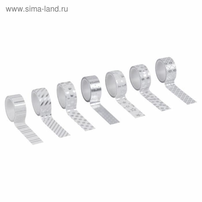 Клейкие WASHI-ленты для декора с фольгой СЕРЕБРИСТЫЕ,15 мм х 3 м (набор 7 шт) рисовая бумага Клейкие WASHI-ленты для декора с фольгой СЕРЕБРИСТЫЕ,15 мм х 3 м (набор 7 шт) рисовая бумага