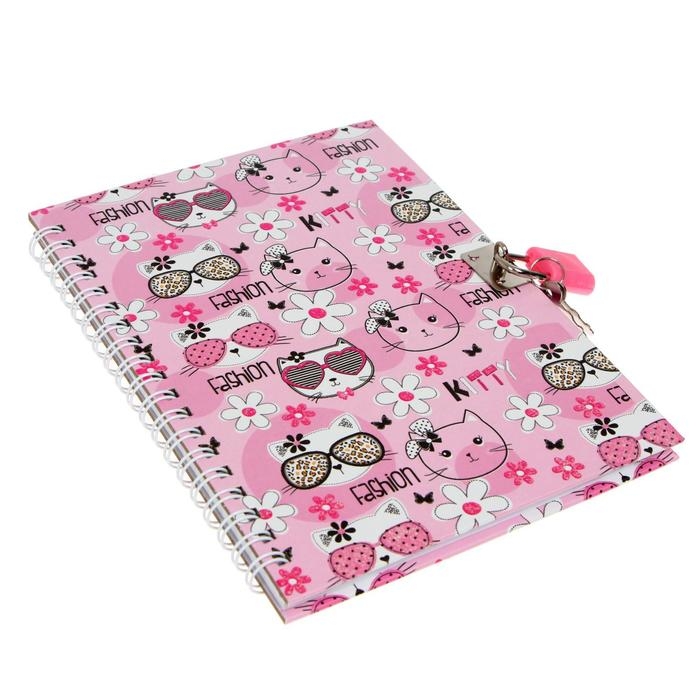 Записная книжка в подарочной коробке, А5, 45 листов, на замке, на гребне, линия, с ручкой, МИКС