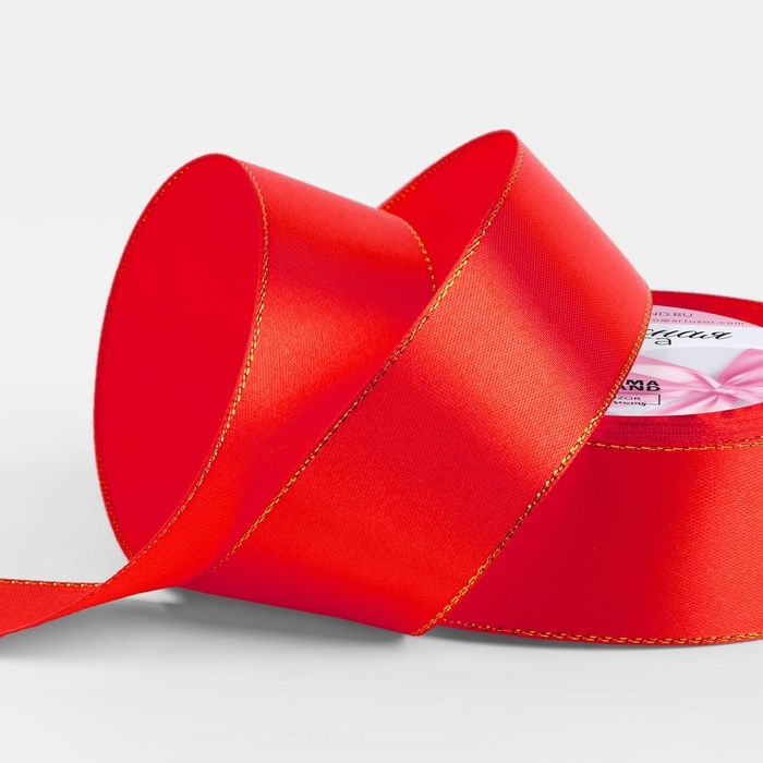 Лента атласная «Золотые нити», 40 мм × 23 ± 1 м, цвет красный №26 Лента атласная «Золотые нити», 40 мм × 23 ± 1 м, цвет красный №26