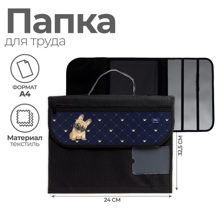 Папка для труда А4, 325 х 240 мм, с ручками, раскладная на липучке, текстильная, ПТР-10, Calligrata Папка для труда А4, 325 х 240 мм, с ручками, раскладная на липучке, текстильная, ПТР-10, Calligrata "Бульдог"