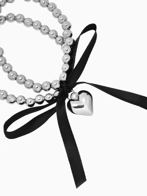 Браслет жемчуг &laquo;Сердеко&raquo; на резинке, бантик, цвет чёрный в серебре