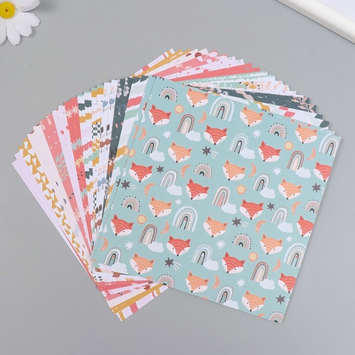 Набор бумаги для скрапбукинга 24 листа 12 дизайнов "Лиса в лесу" 160 гр 15,2х15,2 см