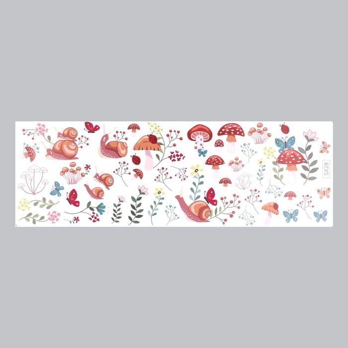 Наклейка пластик интерьерная цветная "Улитки и грибочки" 30х90 см