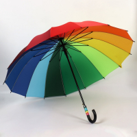 Зонт - трость полуавтоматический &laquo;Радуга&raquo;, эпонж, 16 спиц, R = 61/70 см, D = 140 см, разноцветный