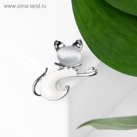 Брошь «Кошечка», цвет белый в серебре Брошь «Кошечка», цвет белый в серебре