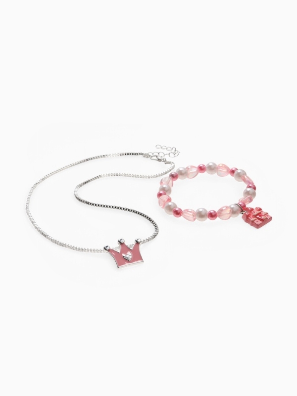 Набор детский "Выбражулька" 2 пр-та: кулон, браслет, корона, замок, цвет бело-розовый