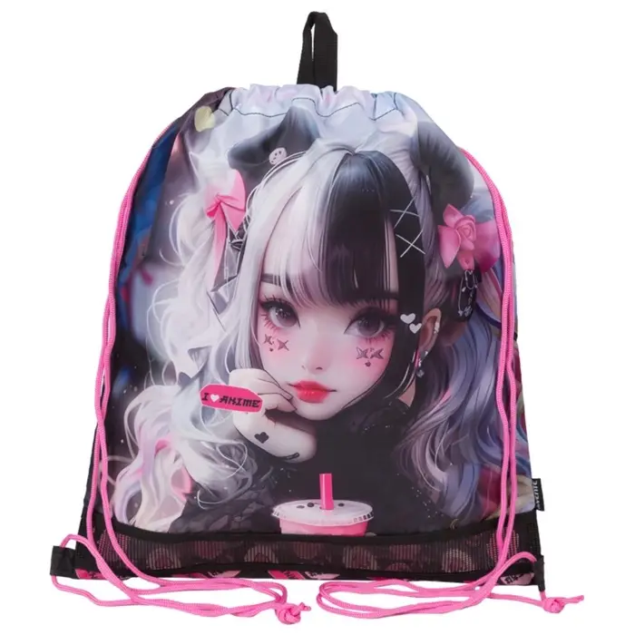 Мешок для обуви, 470х400 мм, deVENTE " I Love Anime", вставка сетка, для девочки