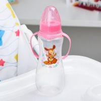 Бутылочка для кормления &laquo;Оленята: мамы и малыши&raquo;, классическое горло, 250 мл., от 0 мес., приталенная, с ручками