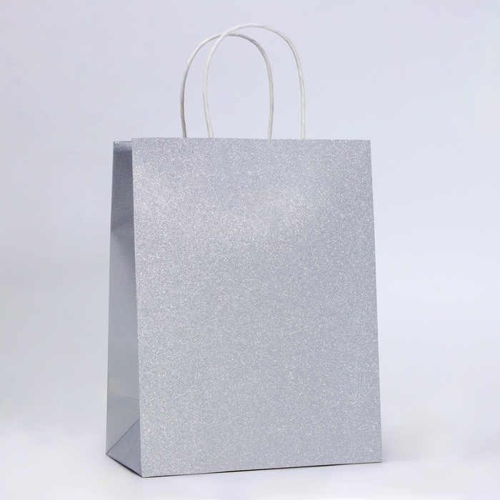 Пакет подарочный бумажный с глиттером серебрянный, 21 х 11 х 27 см Пакет подарочный бумажный с глиттером серебрянный, 21 х 11 х 27 см