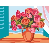 Алмазная мозаика с полным заполнением на подрамнике &laquo;Пионы на окне&raquo;, 30 &times; 40 см