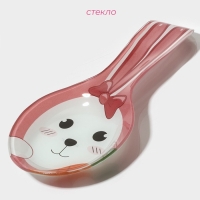 Подставка стеклянная под ложку Доляна &laquo;Зайка и морковка&raquo;, цвет розовый